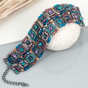 Bracelet SHAKESPER Blue Silver Manchette chaine souple pavée camaïeu Argenté et Bleu Rhodium Cristal de Swarovski