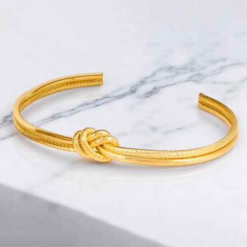 Bracelet ROPE STEEL Gold Jonc réglable flexible rigide Nœud Doré Acier inoxydable doré à l'or fin