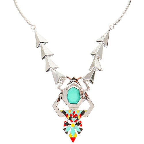 Collier MEXICA Color Silver Plastron pavé Ethnique Argenté et Multicolore Rhodium Résine et émaux