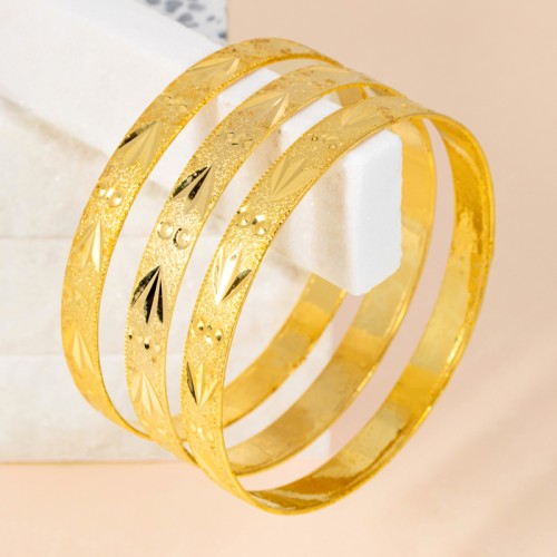 Bracelet SOHADI Gold Jeu de 3 joncs rigides Fleuri Doré Laiton doré à l'or fin