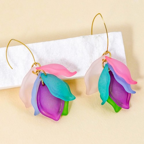 Boucles d'oreilles LEAVIES Color Gold Pendantes traversantes Pétales Multicolore Acier inoxydable doré à l'or fin Résines