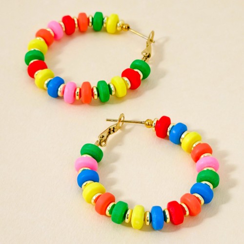 Boucles d'oreilles CHICOS STEEL Color Gold Créoles à pendentif Rivière Multicolore Acier inoxydable doré à l'or fin Résines