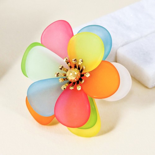 Bague RAINBOW FLOR Color Gold Cocktail réglable flexible Fleur Doré et Multicolore Acier inoxydable doré à l'or fin