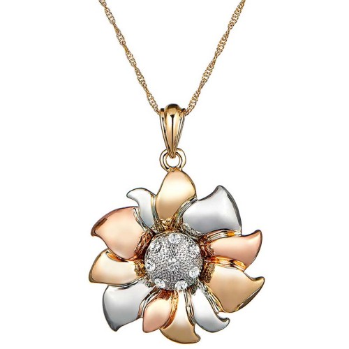 Collier SUNOWER All Gold Ras de cou pendentif Fleur Argenté Doré Rosé Laiton doré à l'or fin Cristal