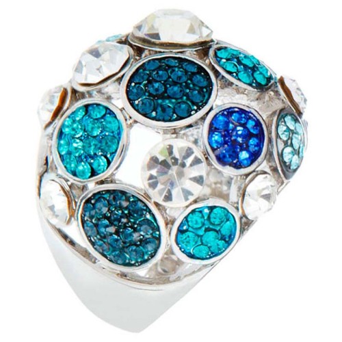 Bague SKYSTONE Blue Silver Cocktail pavé ajouré Dôme ajouré Argenté et Bleu Rhodium Cristal autrichien