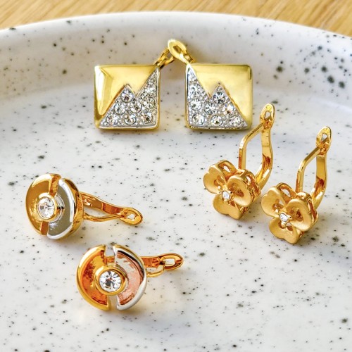 Boucles d'oreilles TULONA Gold Dormeuses courtes Géométrique Doré Laiton doré à l'or fin Cristal