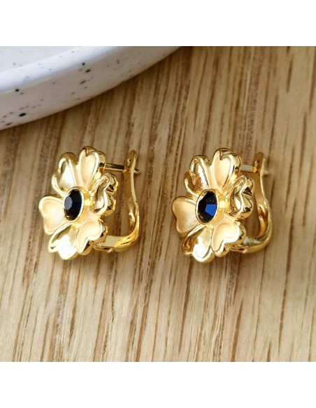 Boucles d'oreilles FLARONE Gold Dormeuses courtes Fleur Doré Laiton doré à l'or fin Cristal