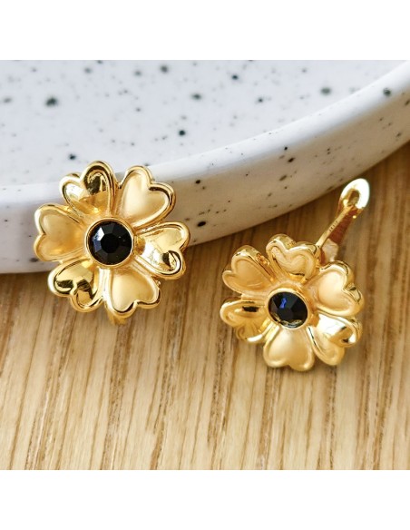 Boucles d'oreilles FLARONE Gold Dormeuses courtes Fleur Doré Laiton doré à l'or fin Cristal