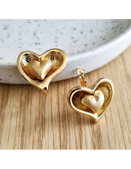 Boucles d'oreilles HEARTSO Gold Dormeuses courtes Cœur Doré Laiton doré à l'or fin