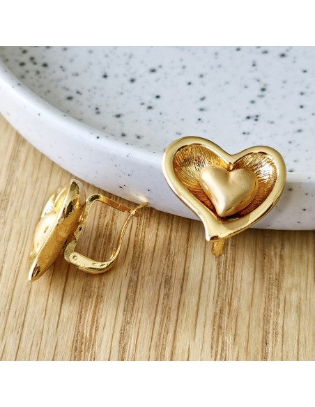 Boucles d'oreilles HEARTSO Gold Dormeuses courtes Cœur Doré Laiton doré à l'or fin
