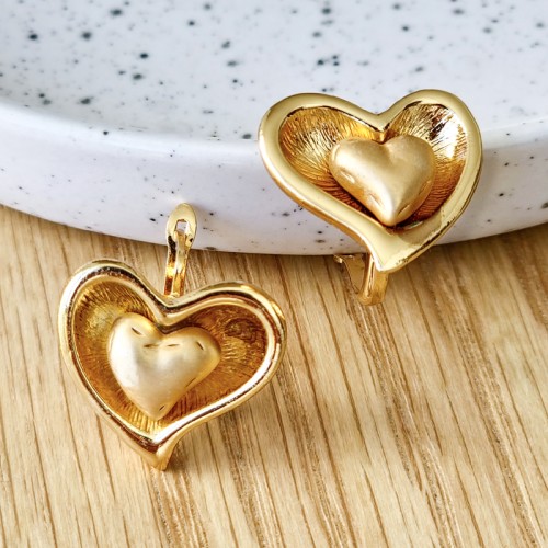 Boucles d'oreilles HEARTSO Gold Dormeuses courtes Cœur Doré Laiton doré à l'or fin
