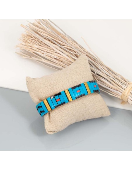 Bracelet ETOCHI Turquoise Silver Manchette souple élastique Ethnique Argenté et Turquoise Acier Turquoise reconstituée