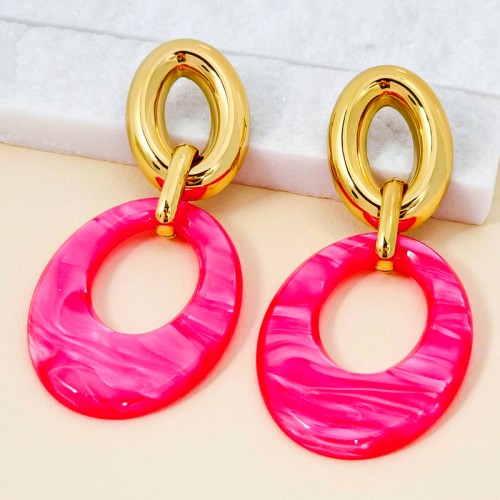 Boucles d'oreilles GELINA STEEL Rose Gold Pendantes ajourées Oval Doré et Rose Acier inoxydable doré à l'or fin Résines