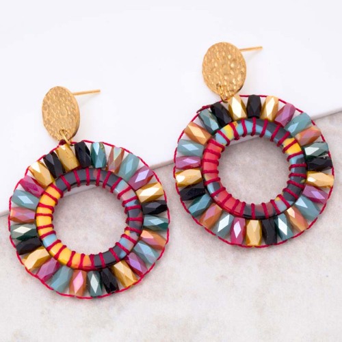 Boucles d'oreilles CRYSTALS VALLEY STEEL Color Gold Pendantes ajourée Rivière de cristal brodé Multicolore Acier inoxydable doré
