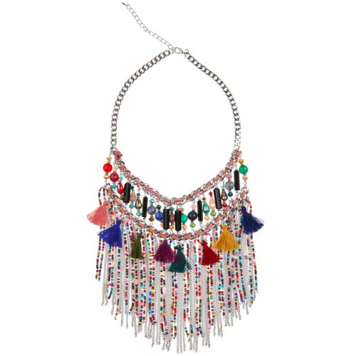 Collier EMBRAGO Color Silver Plastron à frange...