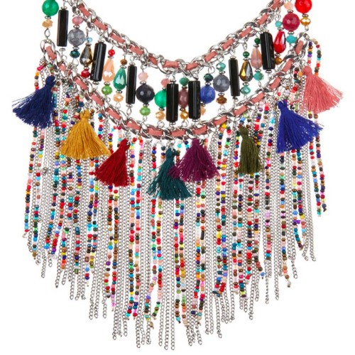 Collier EMBRAGO Color Silver Plastron à frange...