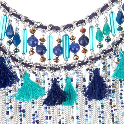 Collier EMBRAGO Blue Silver Plastron à frange...