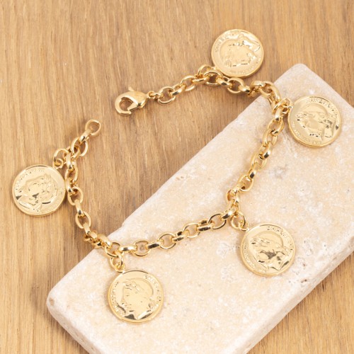 Bracelet CAESARO Gold Bracelet chaine souple pièces de monnaie Doré Laiton doré à l'or fin