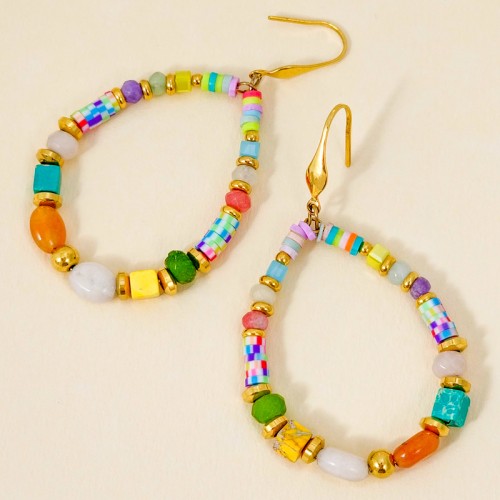 Boucles d'oreilles PIEDAL STEEL Color Gold Pendantes ajourées Doré et Multicolore Acier inoxydable doré Cristal Pierre de roche