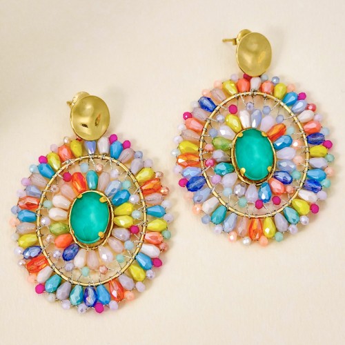 Boucles d'oreilles CRYSTALS ROYAL VALLEY Color Gold Pendantes mi-longues Rivière cristal Multicolore Acier inoxydable doré