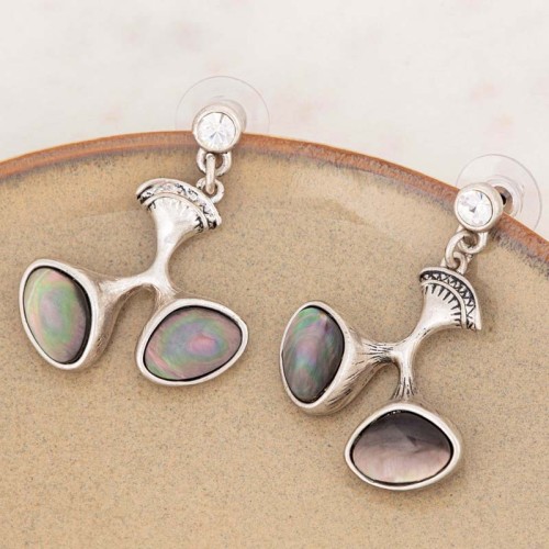 Boucles d'oreilles OSNIKA Silver Pendantes courtes Ethnique Argenté Laiton argenté Cristal et Nacre