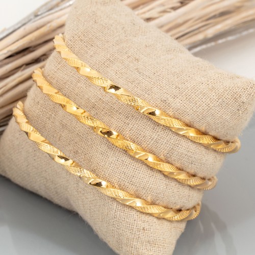 Bracelet ABISSA Gold Jeu de 3 joncs rigides torsadé Doré Laiton doré à l'or fin