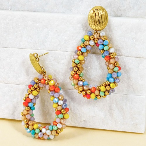 Boucles d'oreilles ITALIAN VALLEY Color Gold Pendantes pavées Rivière cristal Multicolore Acier inoxydable doré Cristaux brodés