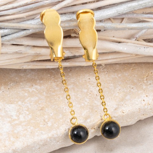 Boucles d'oreilles PEDROTA Black Gold Clips pendantes à pendentif Classique intemporel Doré et Noir Laiton doré Pierre de roche