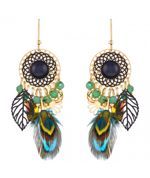 BOUCLES D'OREILLES - AZTEKIS DORADO VERDE
