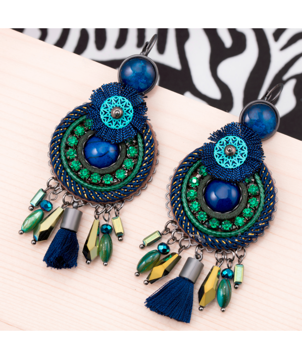 BOUCLES D'OREILLES - BOMBAY BLUE VERDE SILVER