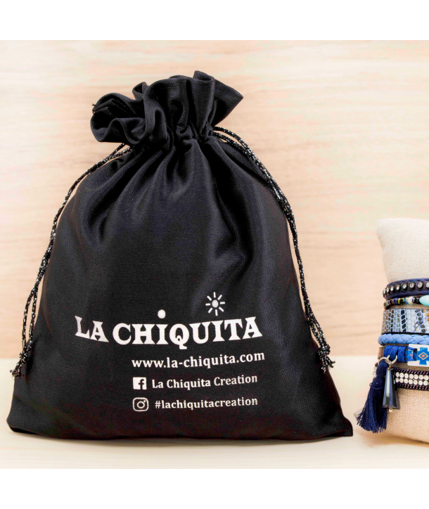 EMBALLAGE CADEAU -  POCHON LUXE LA CHIQUITA SATIN NOIR TAILLE M