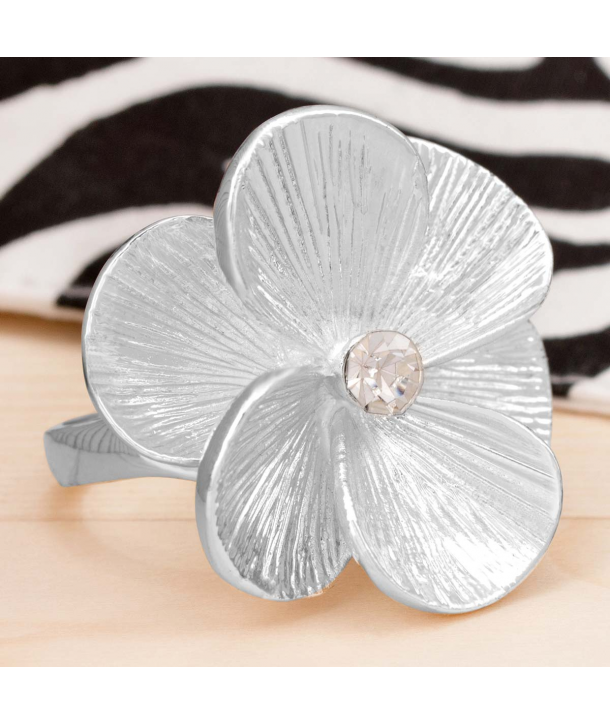 BAGUE - CAMELIA SILVER - bague argent camélia cristal
