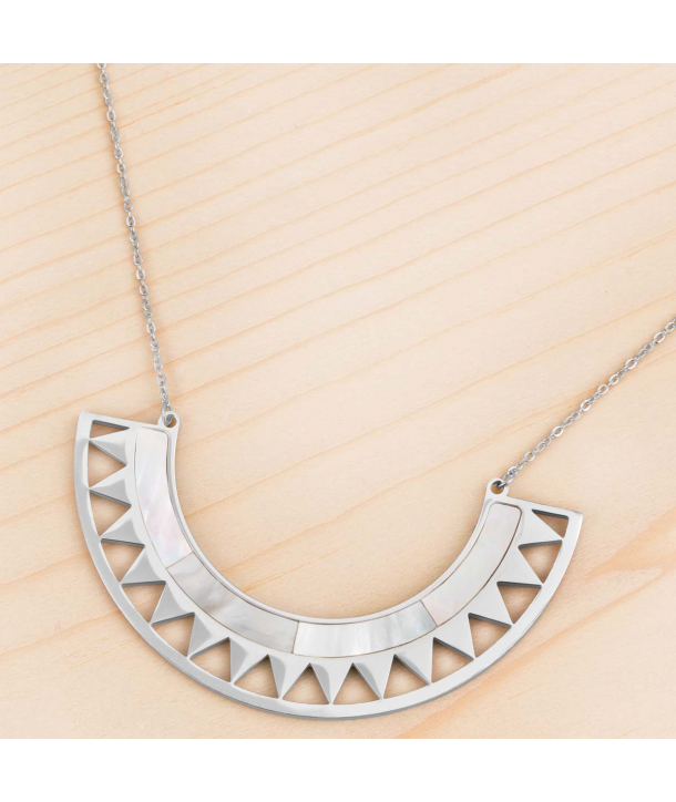 COLLIER -  ROALTAN SILVER - sautoir ethnique avec pendentif ajouré nacre