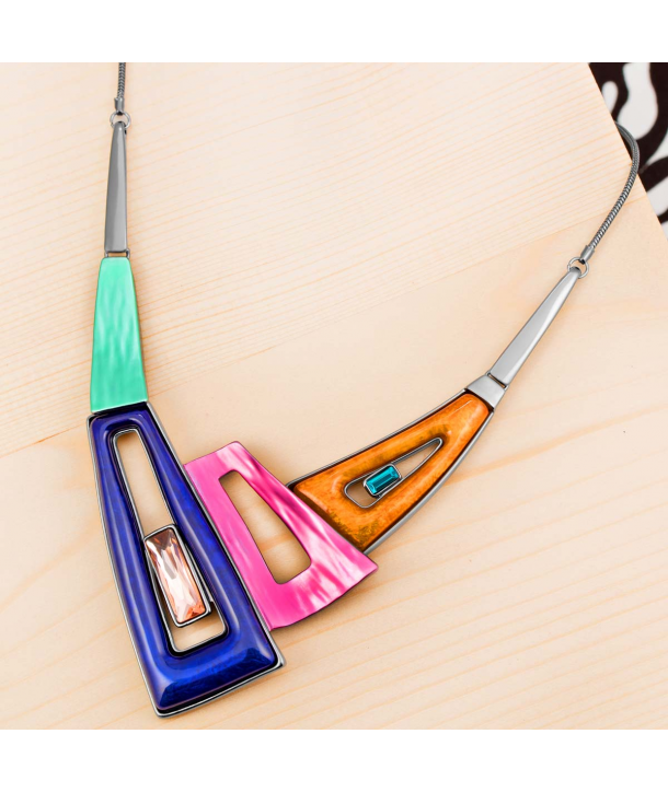 COLLIER -  KALISTO SILVER COLOR - plastron géométrique multicolore en résine et émail