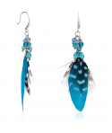 BOUCLES D'OREILLES - PLUMEO TURQUOISE SILVER - pendantes cristal et plumes argent et turquoise BOUCLES D'OREILLES - PLUMEO TURQUOISE SILVER - pendantes cristal et plumes argent et turquoise