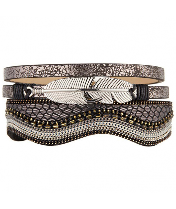 BRACELET -TEMISSA NOCHE SILVER - manchette noire et argent plume et fermoir aimanté