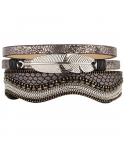 BRACELET -TEMISSA NOCHE SILVER - manchette noire et argent plume et fermoir aimanté BRACELET -TEMISSA NOCHE SILVER - manchette noire et argent plume et fermoir aimanté