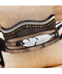 BRACELET -TEMISSA NOCHE SILVER - manchette noire et argent plume et fermoir aimanté BRACELET -TEMISSA NOCHE SILVER - manchette noire et argent plume et fermoir aimanté