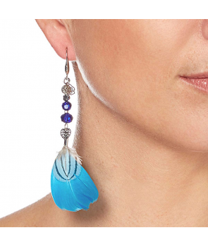 BOUCLES D'OREILLES - ZEBRASKA BLUE SILVER - pendantes argent cristal et plume 2