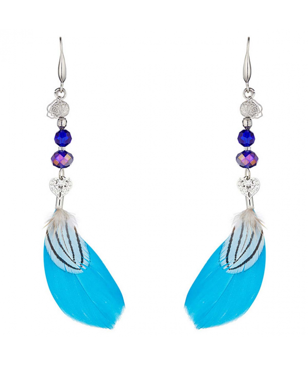 BOUCLES D'OREILLES - ZEBRASKA BLUE SILVER - pendantes argent cristal et plume
