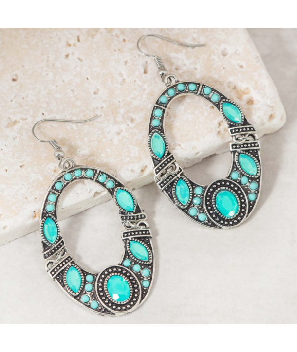 Boucles d'oreilles pendantes argent massif + turquoise