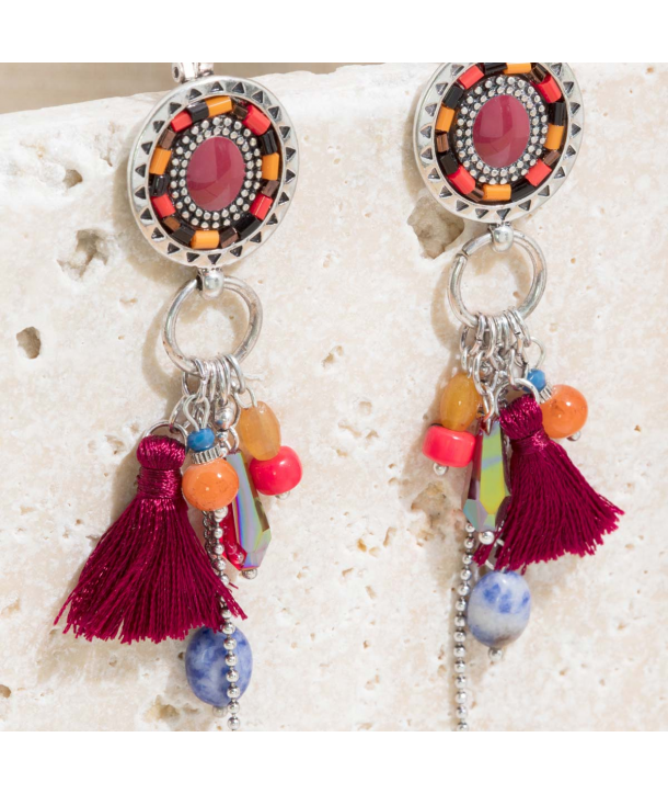 Boucles d`Oreilles Argenté Mini Perle Rouge Jaune Bohême Multicolore Ethnic C1 Boucles d`Oreilles Argenté Mini Perle Rouge Jaune Bohême Multicolore Ethnic C1