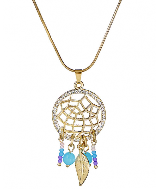 COLLIER - TAMPA REVITAS GOLD & BLUE - pendentif indigène doré et bleu attrape rêve