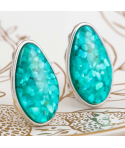 Boucles d'oreilles LUMISA VERDE SILVER puces clips argent et vert turquoise en pâte de verre Boucles d'oreilles LUMISA VERDE SILVER puces clips argent et vert turquoise en pâte de verre