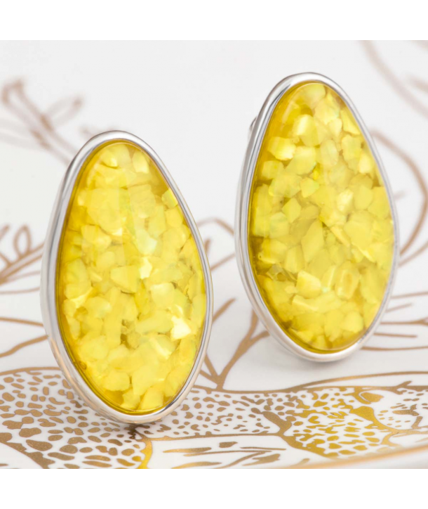 Boucles d'oreilles LUMISA LEMON SILVER puces clips argent et jaune citron en pâte de verre