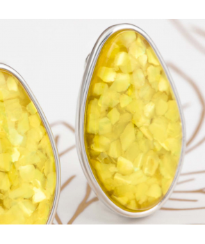 Boucles d'oreilles LUMISA LEMON SILVER puces clips argent et jaune citron en pâte de verre 2