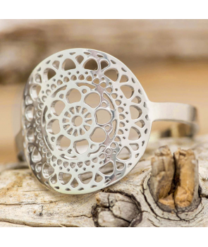 Bague ASUENAL STEEL SILVER jonc ethnique réglable acier filigrane attrape rêve ajouré argent 2