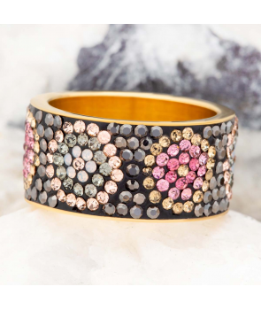 Bague FAORAL STEEL ROSA DORADA jonc acier inoxydable doré et rose pêche cristal fleur 2